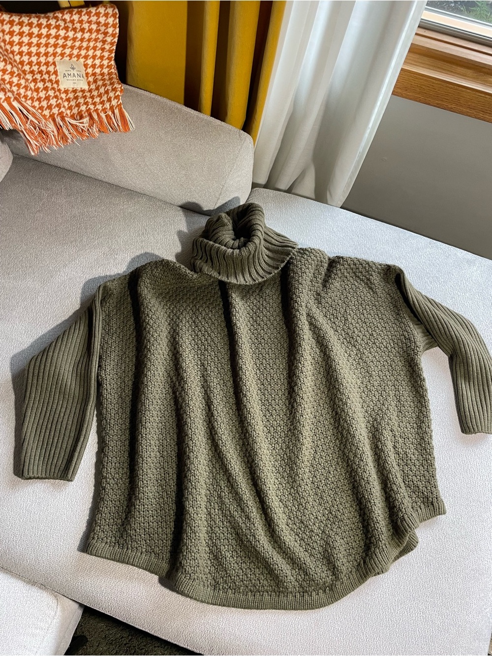 Doe & Rae Olive Green Cable Turtleneck Sweater. Oversized